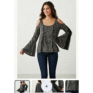 Abercrombie & Fitch Y2K Top Size XS Bell  Sleeves Black Whimsigoth Fairy Grunge